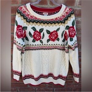 Mossimo Supply Co. Cream and Red Floral Sweater